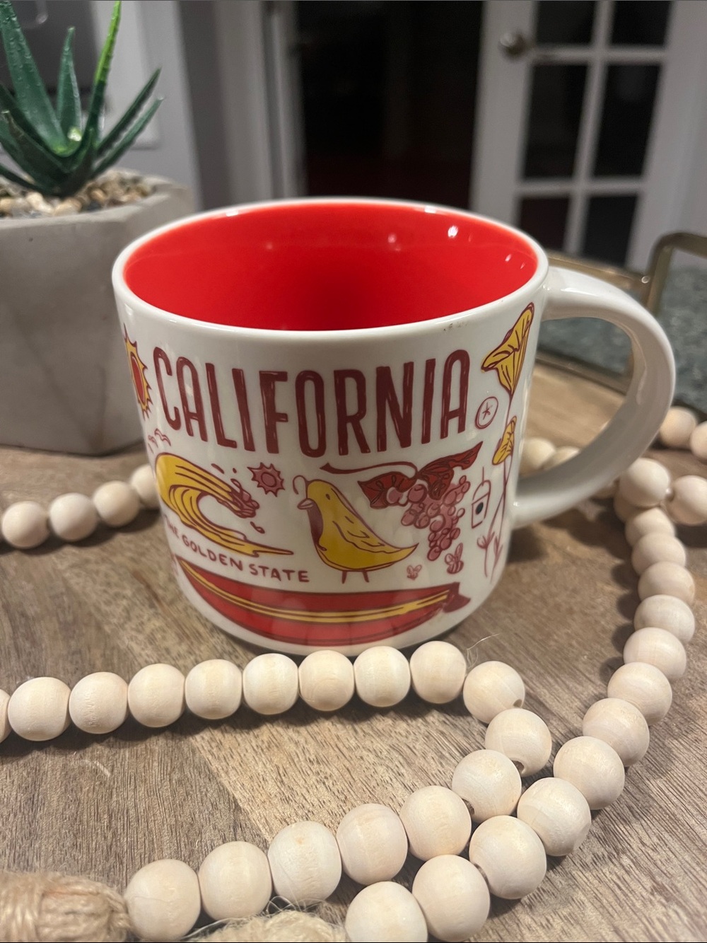 Starbucks California Ceramic Mug with Red Interior and Yellow Accents